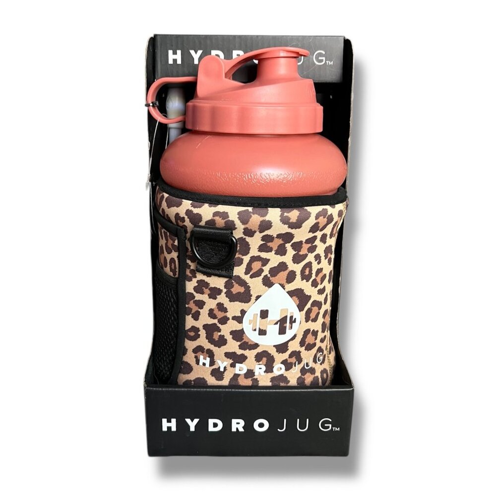 HydroJug 73oz Water Bottle Leopard Sleeve Straw Lid Strap BPA Free New In Box